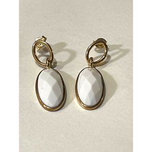 Adorable Oval White and Gold Dangle Drop Earrings and backs Marked 925